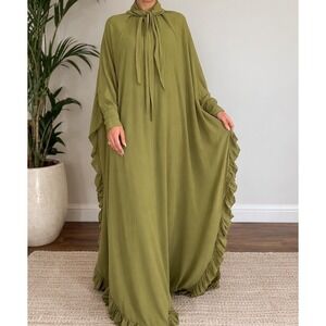 Bazar Al Haya Abaya Olive Green Ruffle Hem Modest Kaftan Dress Women S Prayer